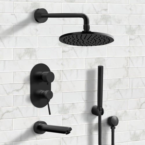 Matte Black Tub and Shower Faucet Set with Handheld, Rain Shower Head Remer TSH30